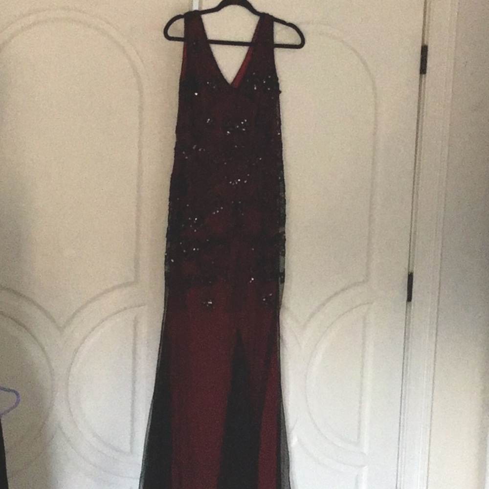 Beautiful Red and Black bridesmaid long dress